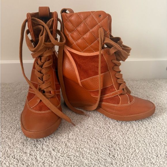 Chloe Tan Wedge Ankle Boots - Picture 2 of 3